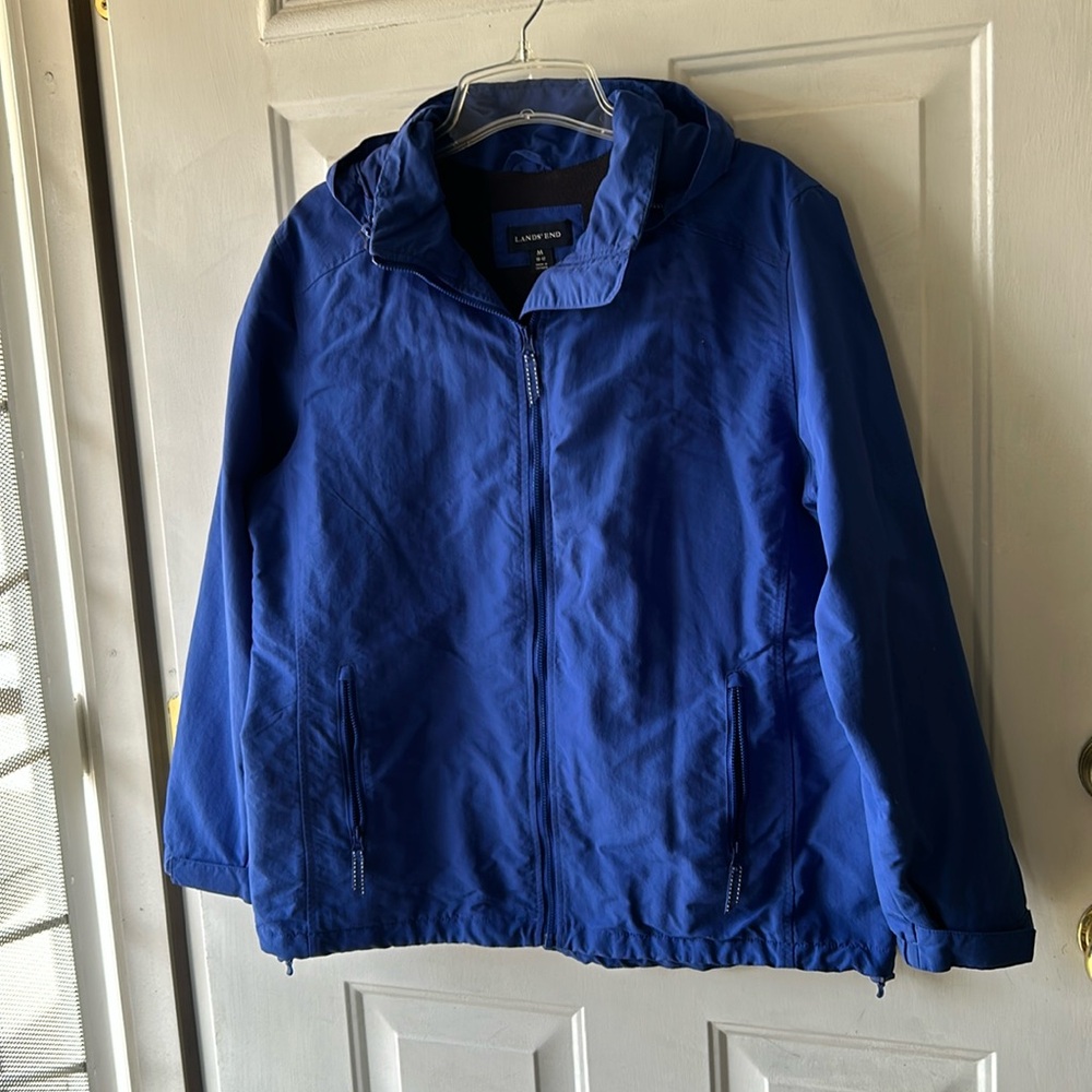 Lands End Long Sleeve Hooded Rain coat/Jacket size M 10-12 in Blue